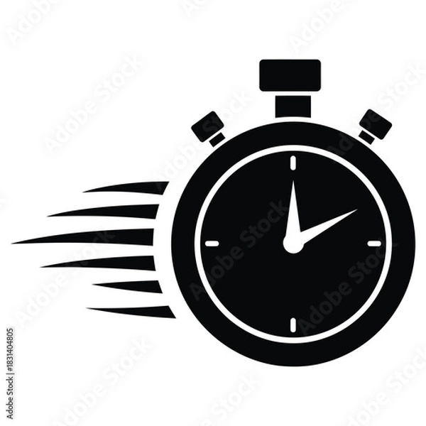 Obraz Fast Stopwatch Icon Vector Illustration, Speed Timer Concept in Black and White.