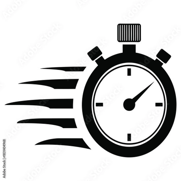 Obraz Speed Timing Icon: Fast Timer Concept with Stopwatch Silhouette Illustration