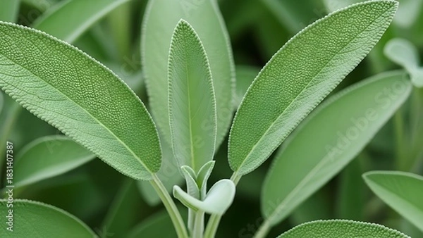 Obraz Organic clary sage foliage close-up, green botanical background