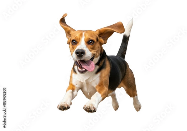 Fototapeta Happy beagle dog running isolated on transparent background