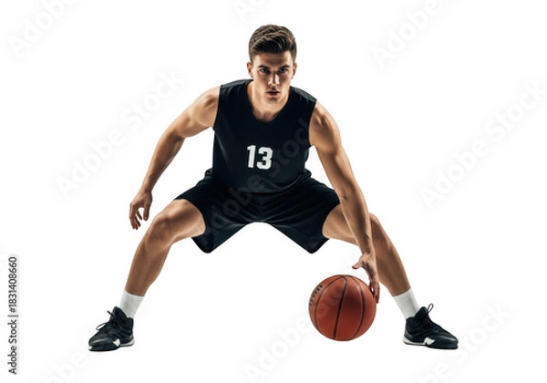 Fototapeta Basketball player dribbling isolated on transparent background