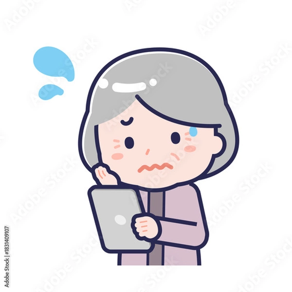 Fototapeta タブレットを使う「私服のシニア」の女性