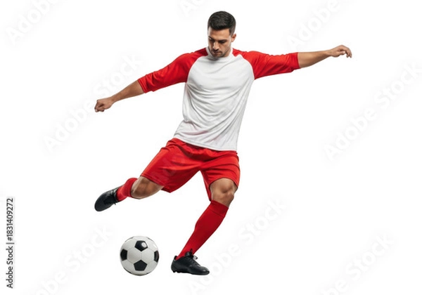 Fototapeta Man playing soccer isolated on transparent background