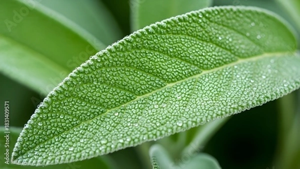 Obraz Clary sage leaf macro background, natural green texture