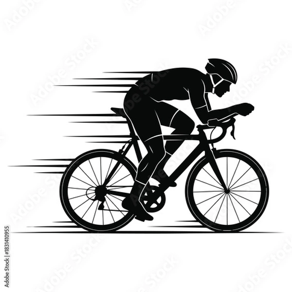 Obraz Cyclist on Time Trial Bike Silhouette with Motion Lines for Speed and Competition
