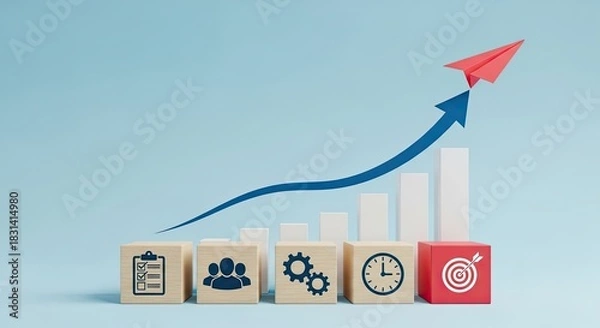 Obraz Business growth strategy with paper airplane flying over success bar chart