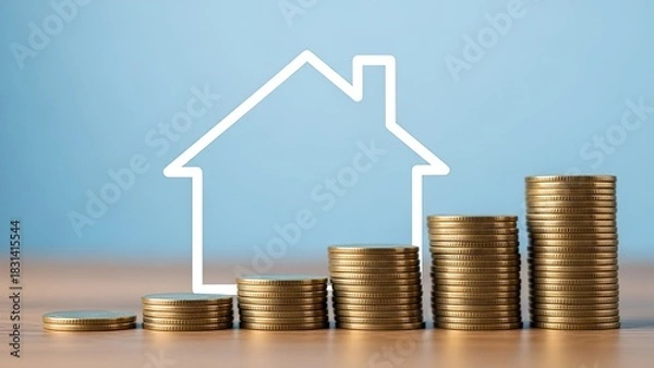 Obraz Financial growth and home investment concept with increasing coin stacks