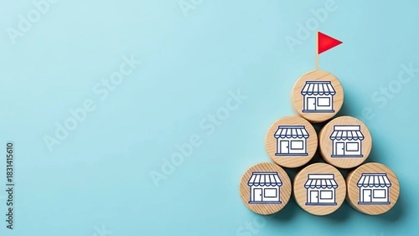 Obraz Franchise business network expansion and growth concept with a goal flag