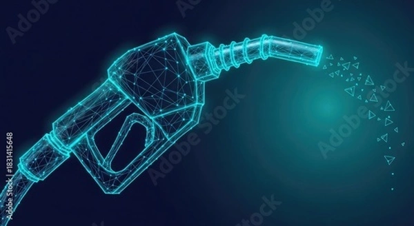 Obraz Future energy tech glowing digital gas pump nozzle with data stream flow