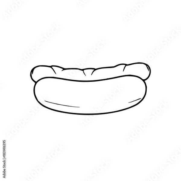 Fototapeta Simple line art illustration of a hot dog with a bun, clean minimal food outline on white background.