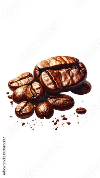 Obraz Coffee beans piled. Brown, light source upper right
