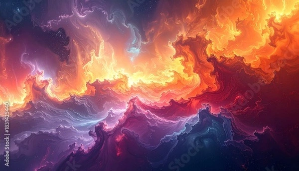 Obraz Abstract fiery clouds against dark sky.