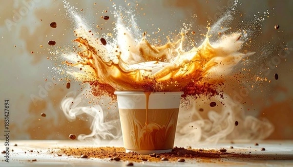 Obraz Coffee explosion in disposable cup.