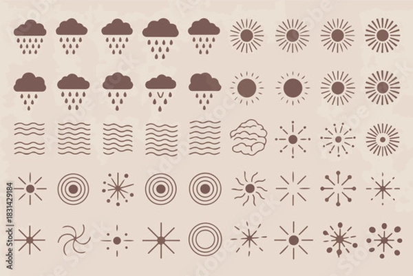 Fototapeta Set of 30 Natural Elements in Abstract Clean Minimalist Line Style