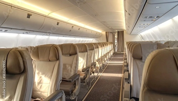 Fototapeta Airplane cabin interior with empty seats.