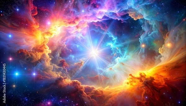 Fototapeta Cosmic Nebula with Bright Star.