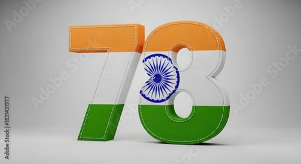 Fototapeta 3D number 78 with Indian flag design and fabric texture for a national anniversary