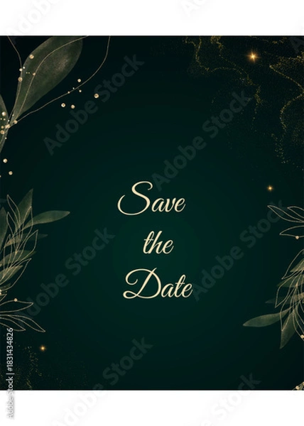 Obraz Luxury invitation card gold floral on royal blue vector. Design card template for wedding, birthday, party, celebration, birthday. Save the date, greeting card customizable