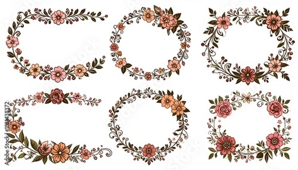 Obraz Floral frames set with decorative vintage wreaths.