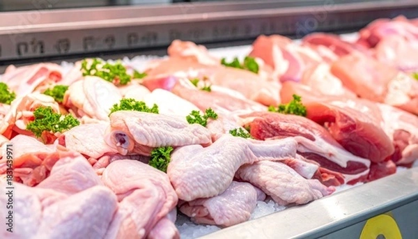 Obraz Fresh Meat Displayed in a Butcher Shop.