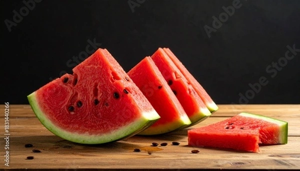 Obraz Fresh Watermelon Slices On Wooden Table.