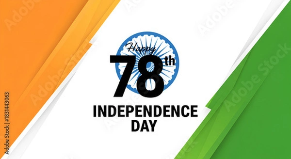 Fototapeta 78th happy independence day india banner with abstract tricolor strokes and ashoka chakra