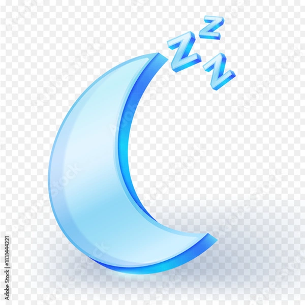 Fototapeta Cute sleeping moon icon representing night, bedtime, relaxation and sweet dreams on transparent background. Vector illustration.