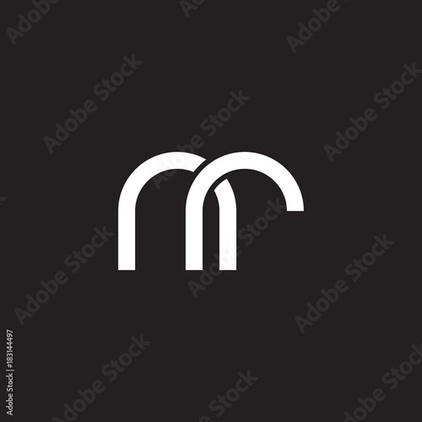 Obraz Initial lowercase letter nr, overlapping circle interlock logo, white color on black background