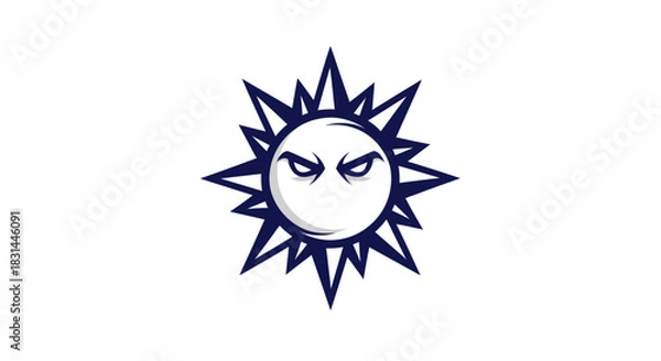 Fototapeta Stylized sun with aggressive expression vector illustration on white background