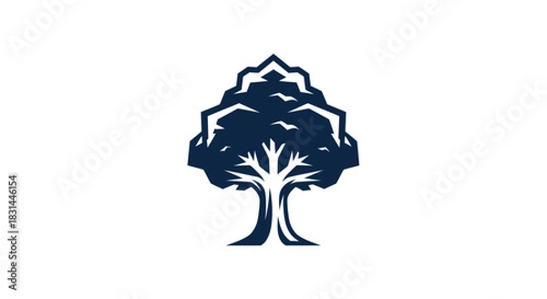 Fototapeta Stylized tree icon geometric design in deep blue on white background