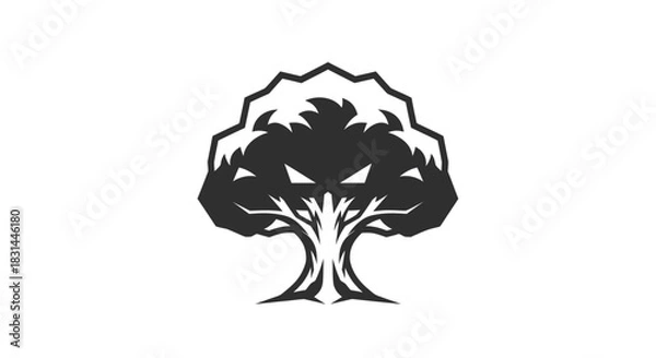 Fototapeta Stylized tree illustration in black and white against a white background