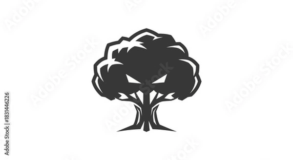 Fototapeta Stylized tree logo with ominous eyes against a white background