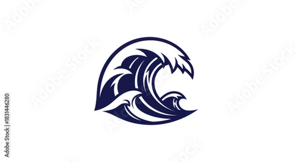 Fototapeta Stylized wave cresting graphic design element isolated on white background