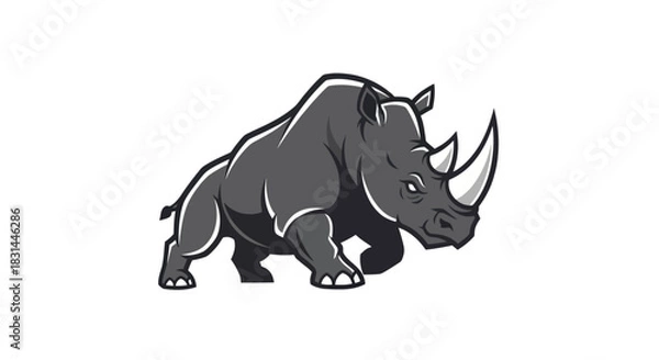 Fototapeta Stylized vector illustration of a rhinoceros in a dynamic pose on white
