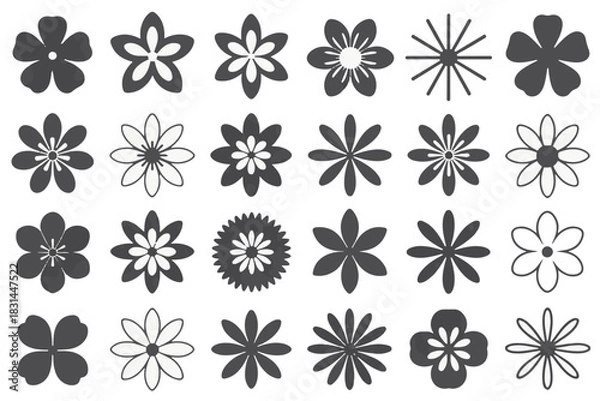 Fototapeta Collection of 25 Floral Line Icons Arranged in a Clean Minimal Grid