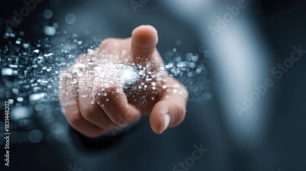 Obraz Digital Touch Concept: Futuristic hand interacting with digital data visualization