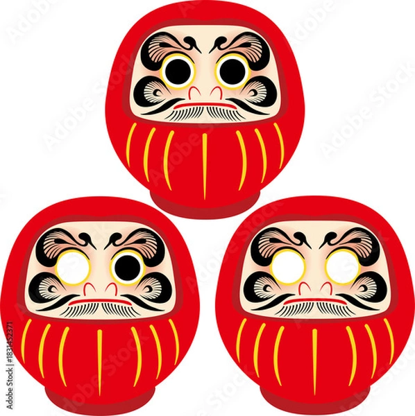 Obraz 縁起物の達磨（だるま）目入れイラストセット　合格・目標達成を願うアイコン　新春　正月飾り　素材