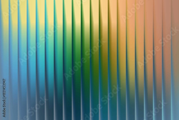 Fototapeta Dynamic abstract background featuring a contemporary ribbed texture and a flowing color gradient, transitioning through vibrant hues of blue, green, and orange