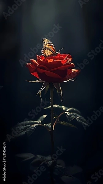 Fototapeta red rose on black background
