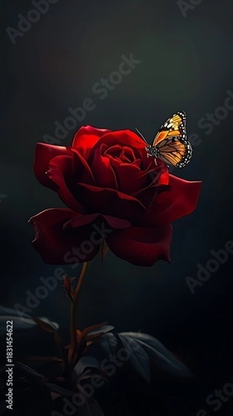 Fototapeta red rose on black background