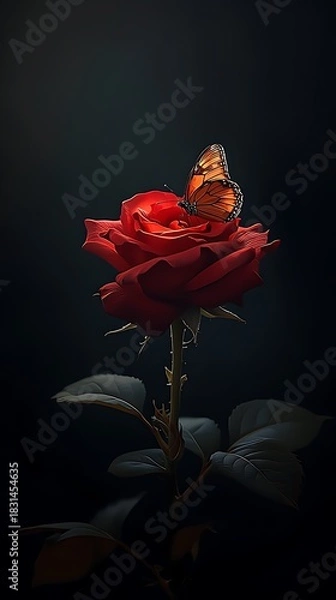 Fototapeta red rose on black