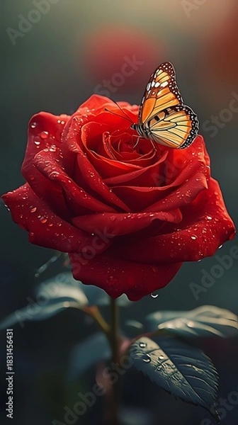 Fototapeta red rose with dew drops