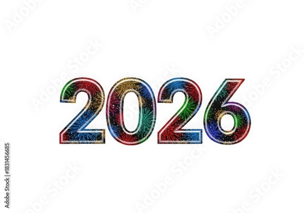 Fototapeta Colorful 2026 number illustration isolated on transparent background