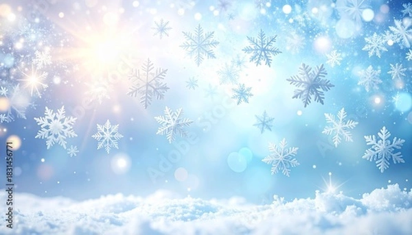 Fototapeta Minimal Snowflake Background with Soft Bokeh and Ample Copy Space for Winter Themes