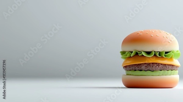 Fototapeta A close-up shot of a single, appetizing burger with fresh ingredients, isolated on a clean white background.
