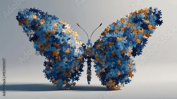 Obraz Alzheimer awareness shown through butterfly silhouette concept. A vibrant, artistic representation of a butterfly in blue hues.