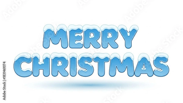 Fototapeta Illustration of the text 'Merry Christmas' in blue, covered with snow, isolated on white background for festive holiday designs and greeting cards.
