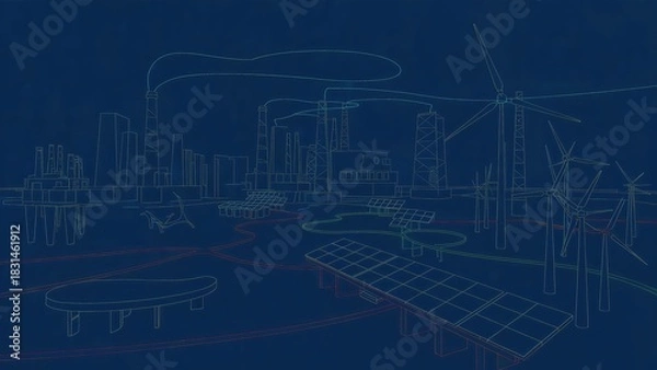 Obraz Futuristic Energy Infrastructure Blueprint with Renewable Power Systems