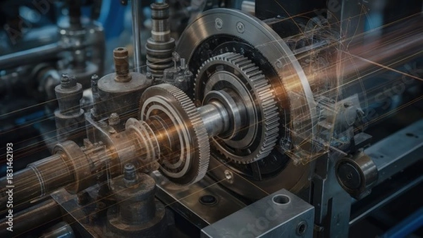Obraz Precision Industrial Machinery with Mechanical Gears and Engineering Components