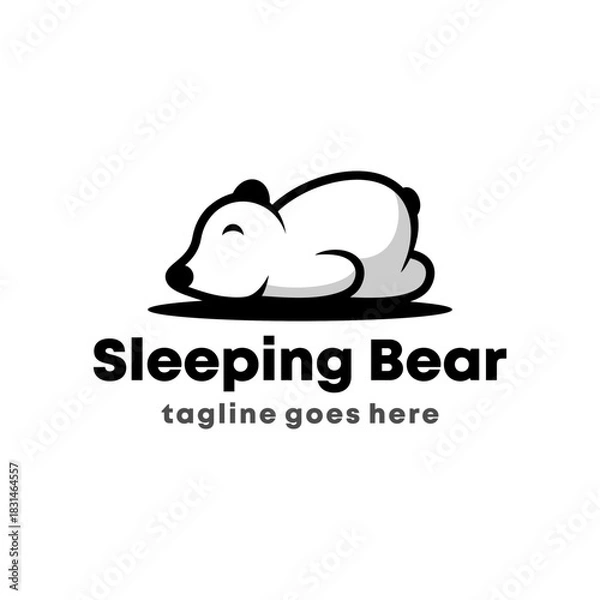 Fototapeta Sleeping bear logo design template. Cute bear logo concept. Vector illustration. cartoon vector flat color